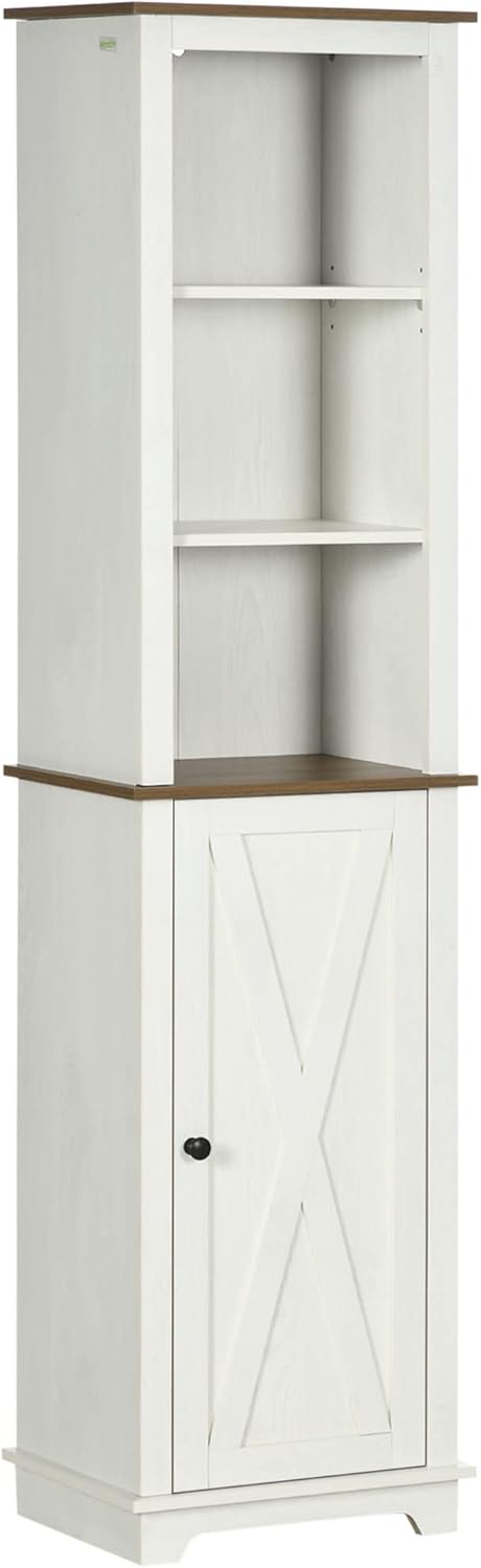 Tall Bathroom Floor Cabinet White Slim Storage Cupboard Shelves