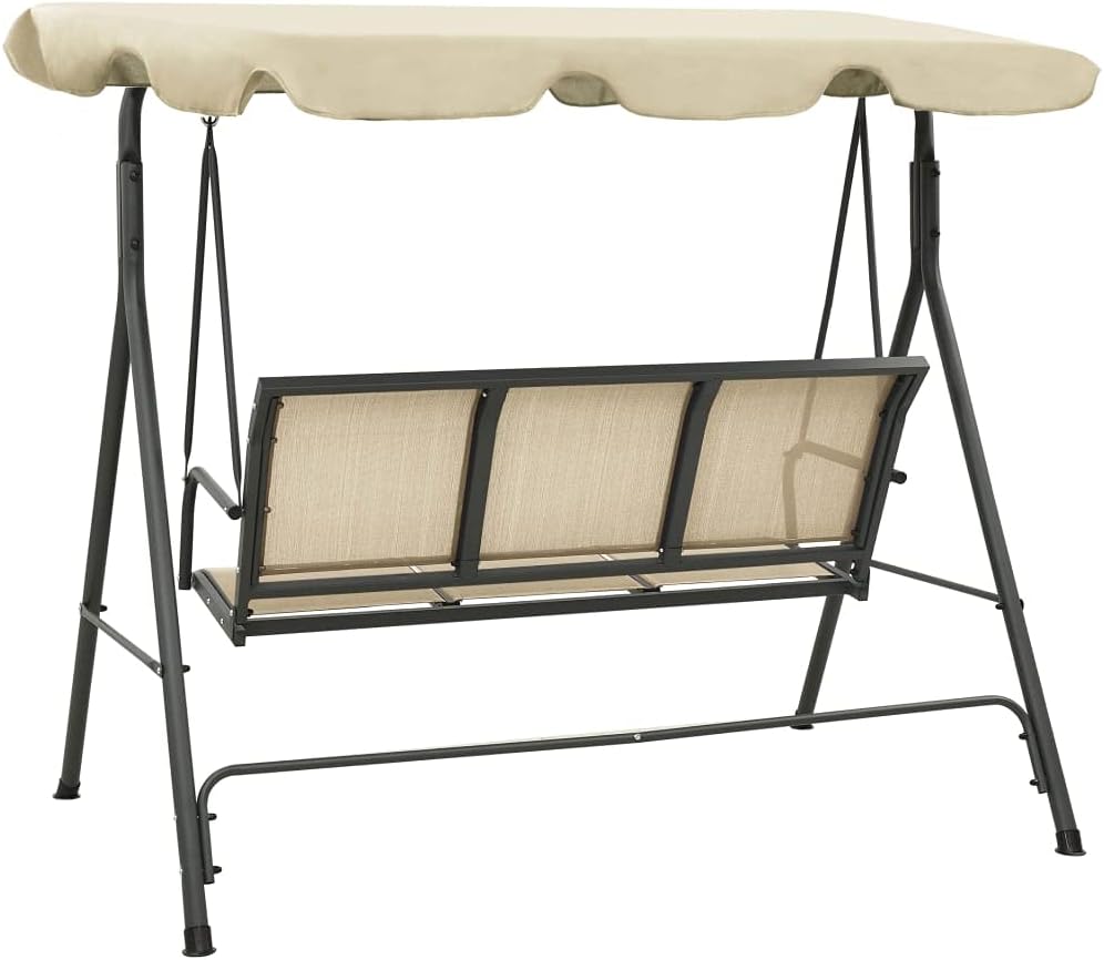 3 Seater Garden Swing Chair Sand Canopy Steel Frame