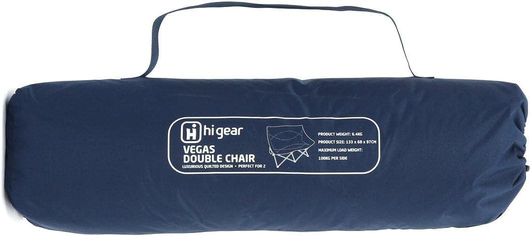 Double Quilted Camping Chair for 2 Folding Blue Seat