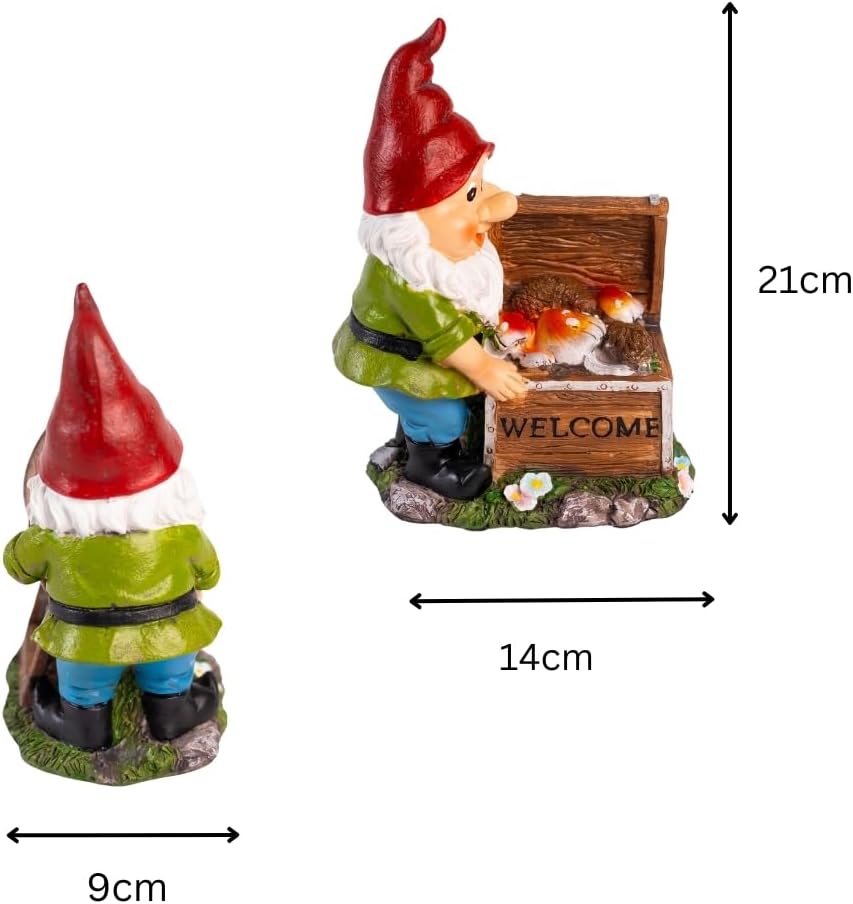 Solar Garden Gnome LED Light Treasure Chest Welcome Statue Decor