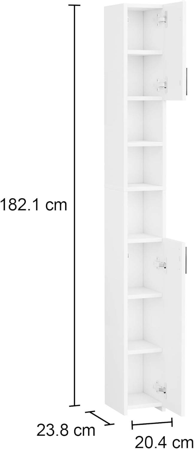 Slim Tall Bathroom Cabinet White 2 Door Shelf Unit