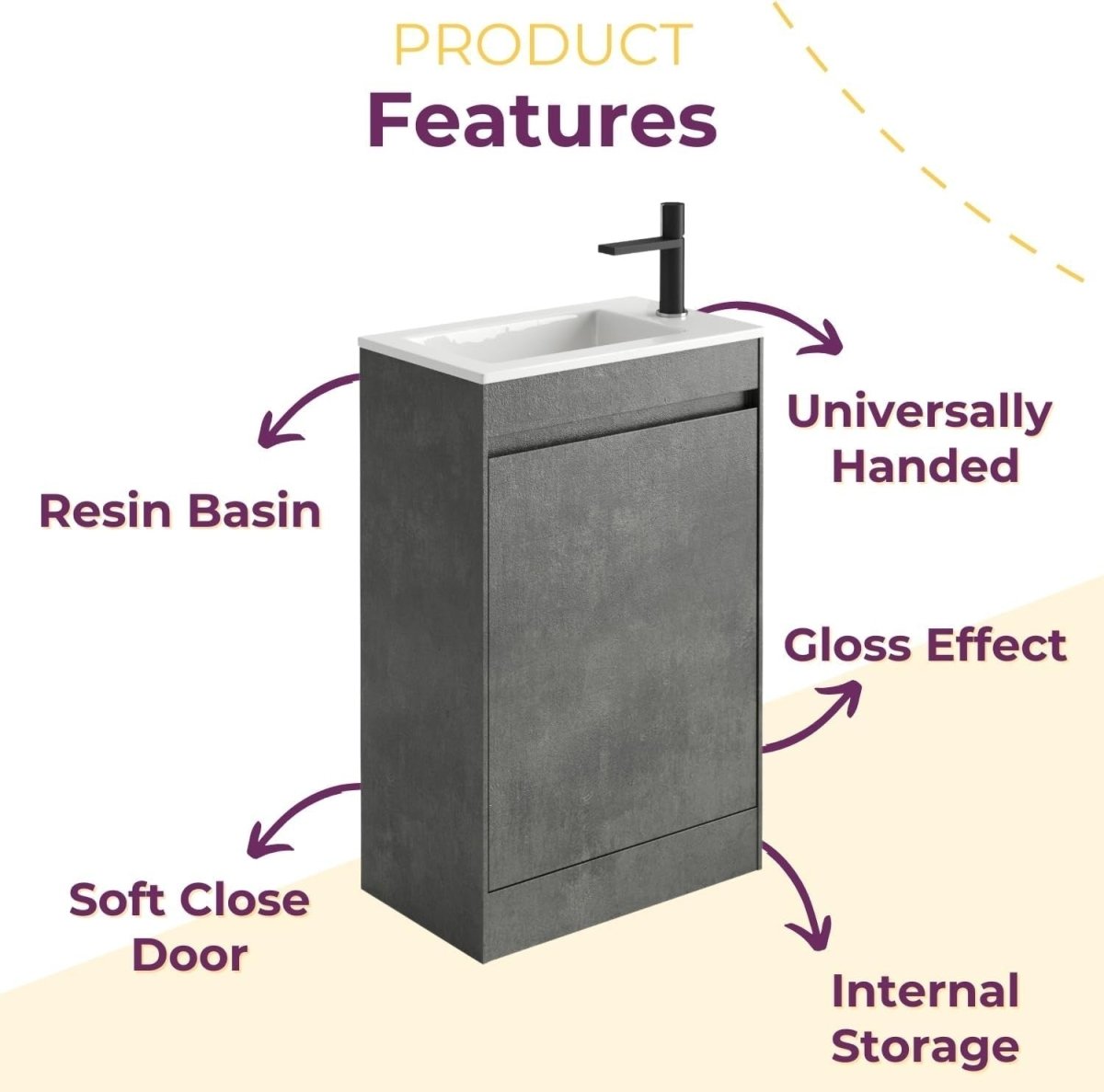 550mm Grey Floor Standing Vanity Unit with Ceramic Basin & Soft Close Door - Kwikley