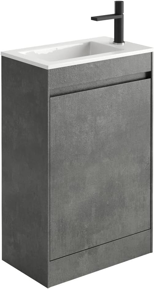550mm Grey Floor Standing Vanity Unit with Ceramic Basin & Soft Close Door - Kwikley