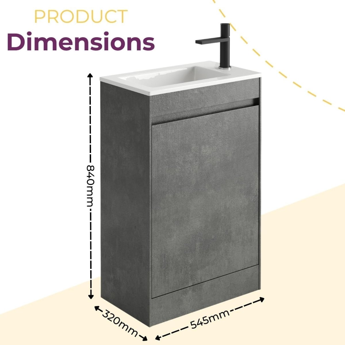550mm Grey Floor Standing Vanity Unit with Ceramic Basin & Soft Close Door - Kwikley