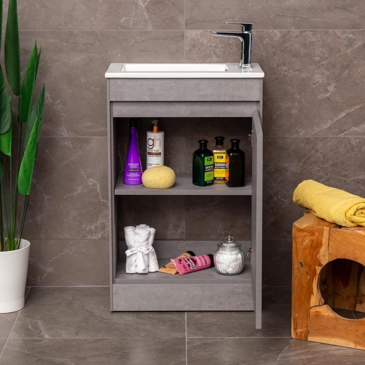550mm Grey Floor Standing Vanity Unit with Ceramic Basin & Soft Close Door - Kwikley