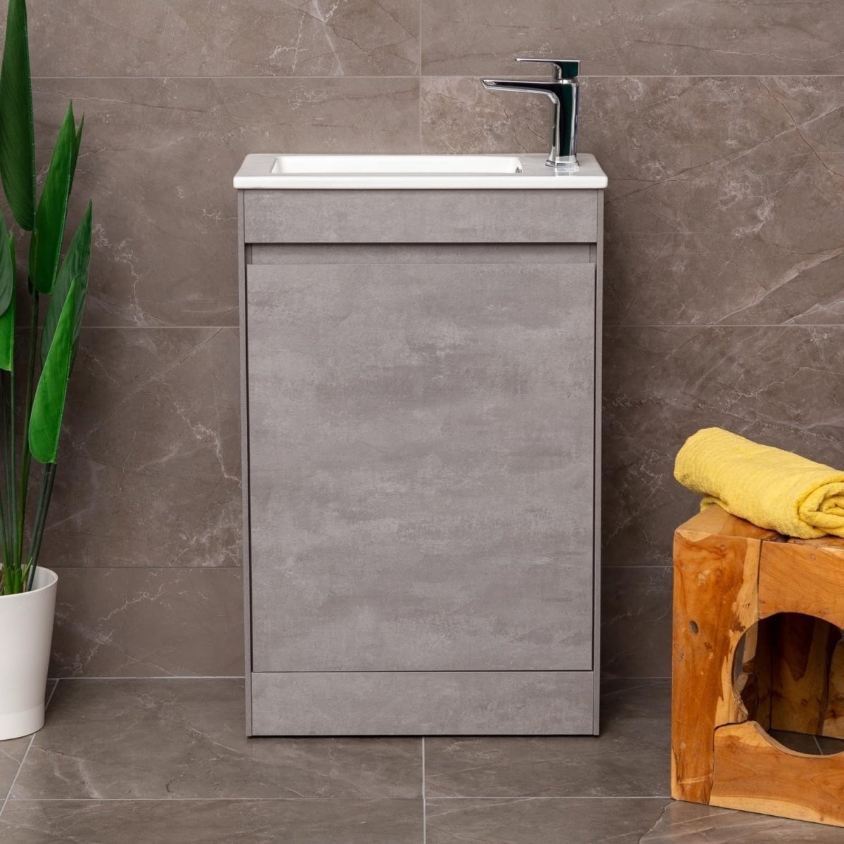 550mm Grey Floor Standing Vanity Unit with Ceramic Basin & Soft Close Door - Kwikley
