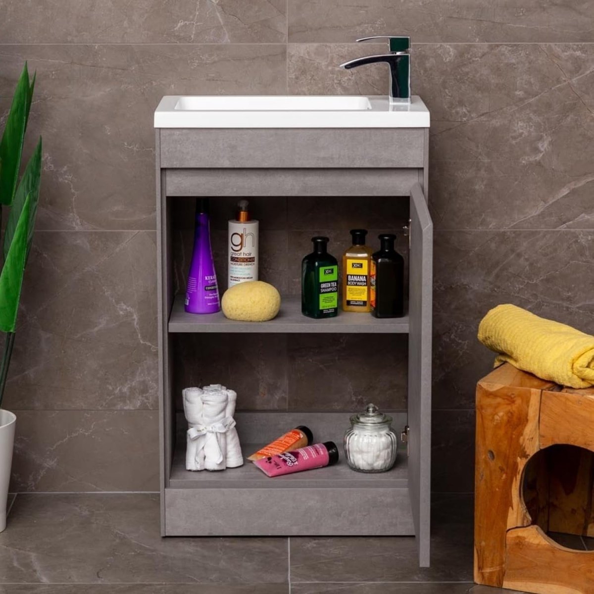 550mm Grey Floor Standing Vanity Unit with Polymarble Basin & Soft Close Door - Kwikley
