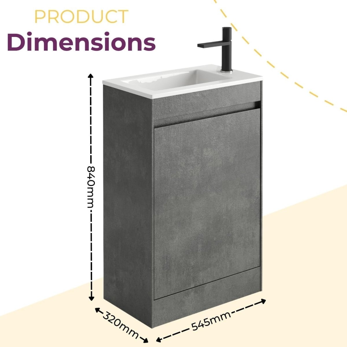 550mm Grey Floor Standing Vanity Unit with Polymarble Basin & Soft Close Door - Kwikley