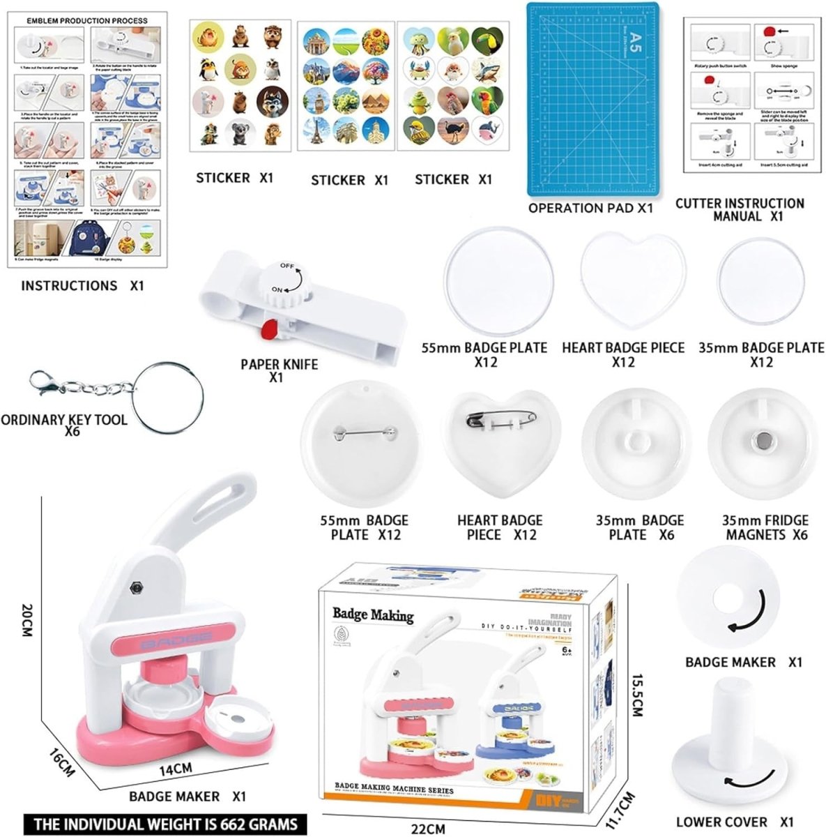 55mm Button Badge Maker Press Kit DIY Pin Machine Kids Crafts - Kwikley