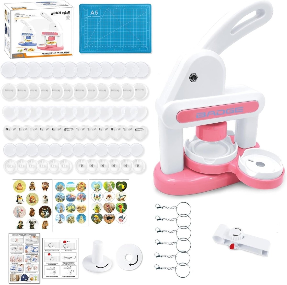 55mm Button Badge Maker Press Kit DIY Pin Machine Kids Crafts - Kwikley
