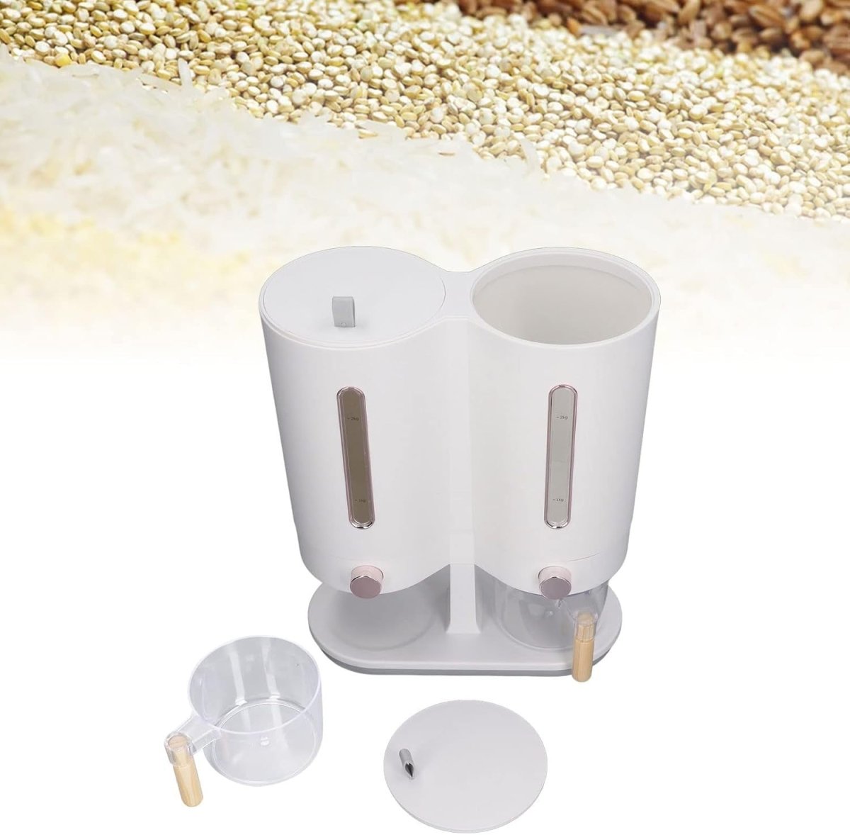 5KG Japanese Rice Storage Bucket Double Dispenser Press Lid Grain Bin - Kwikley
