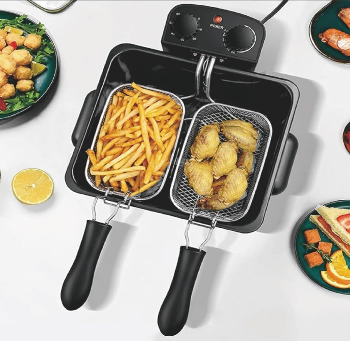 5L Deep Fat Fryer Triple Baskets 2000W Adjustable Temp Viewing Window - Kwikley