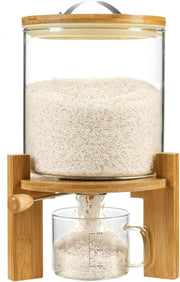 5L Glass Rice Dispenser Airtight Bamboo Stand Cereal Bin - Kwikley