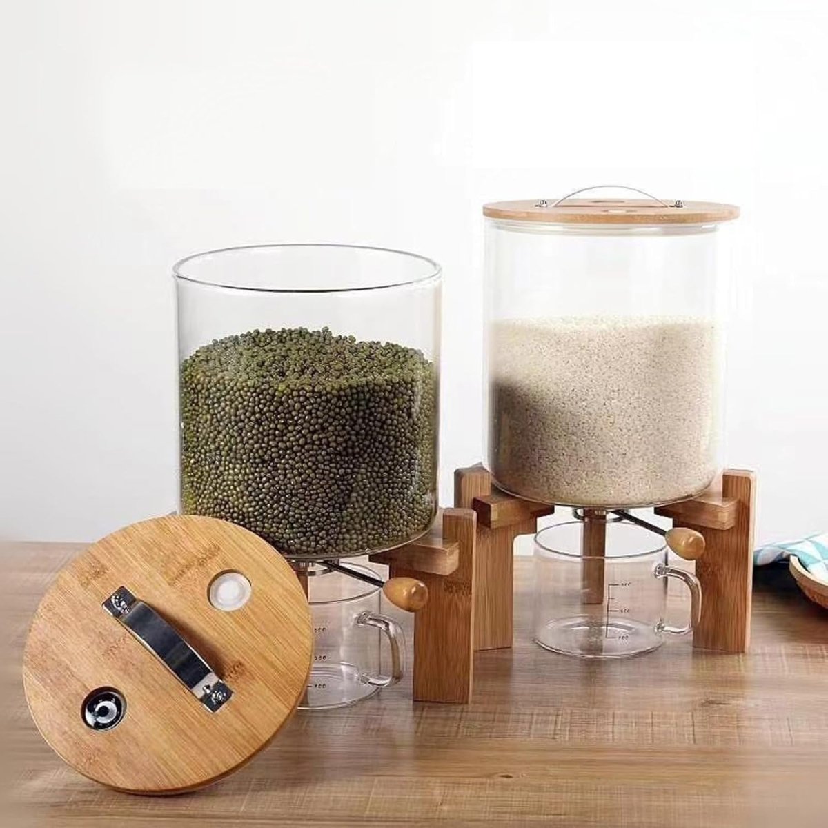 5L Glass Rice Dispenser Airtight Bamboo Stand Cereal Bin - Kwikley