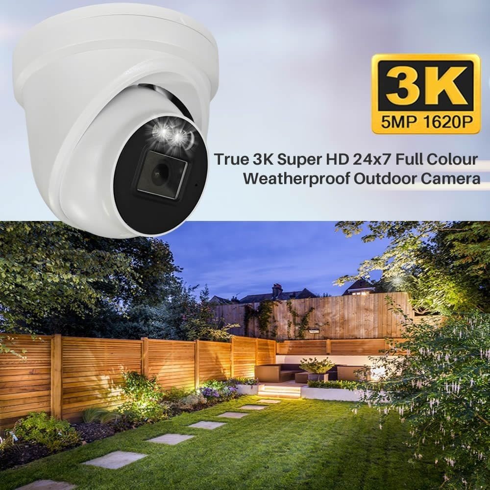 5MP 3K CCTV Dome Camera Audio Full Colour Night Vision IP66 Outdoor - Kwikley