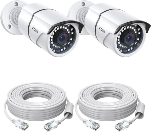 5MP PoE Security Cameras 2 Pack IP66 CCTV Add On 120ft Night Vision