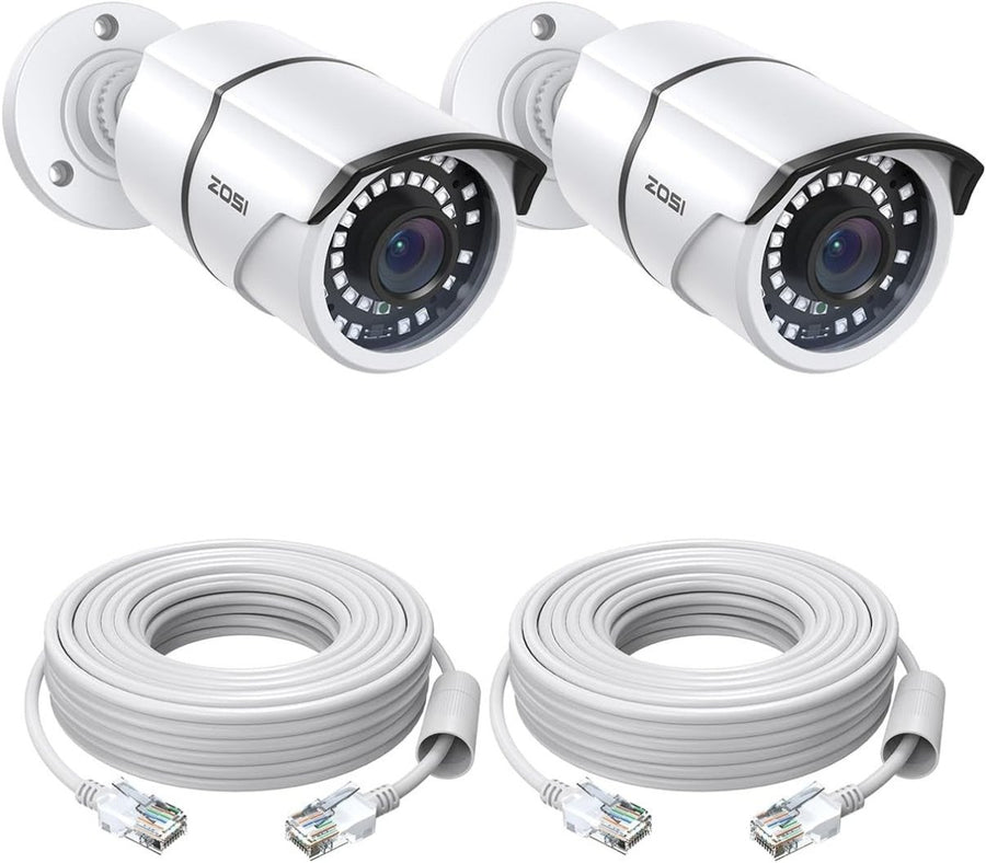 5MP PoE Security Cameras 2 Pack IP66 CCTV Add On 120ft Night Vision - Kwikley