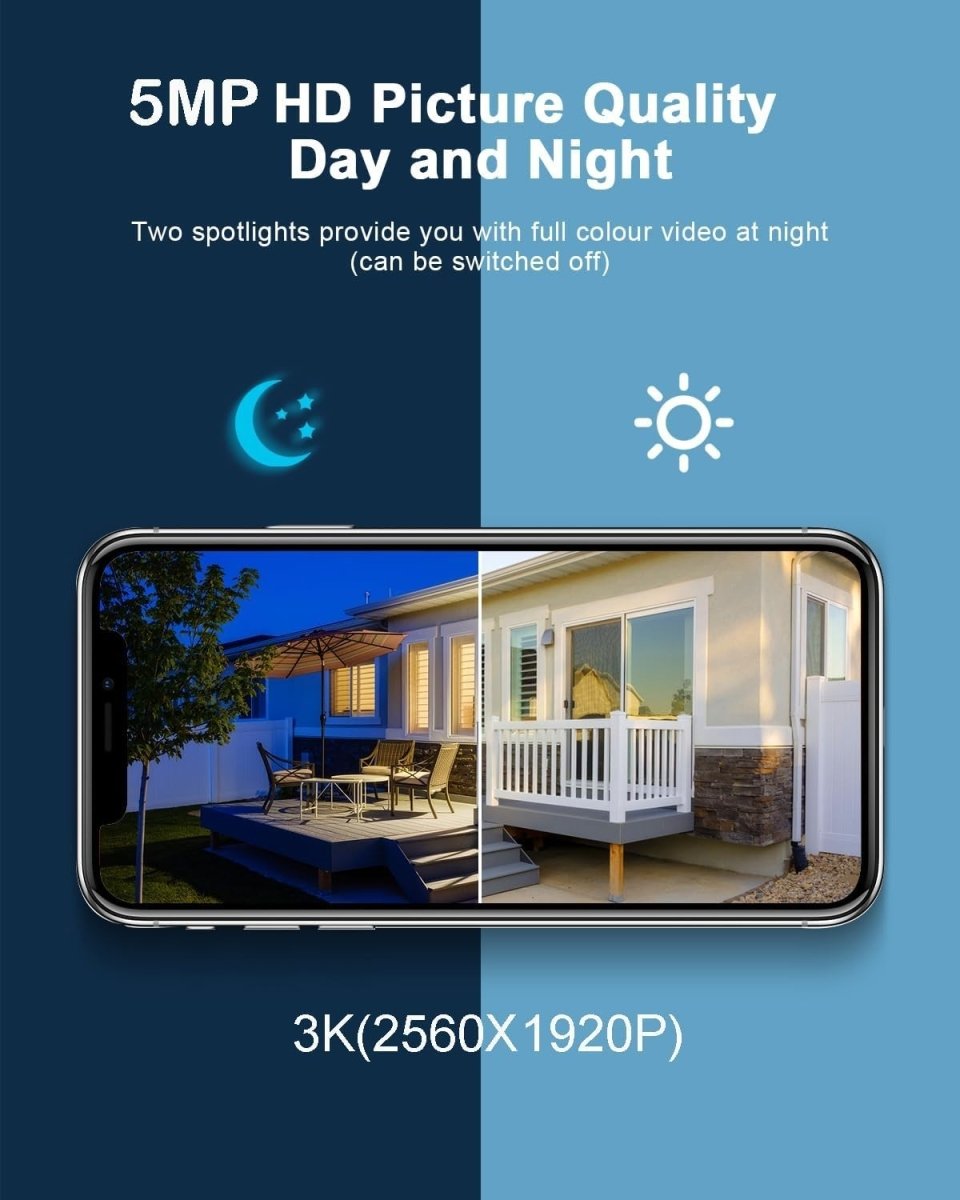 5MP Solar Security Camera Wireless Outdoor 360° PTZ Color Night Vision - Kwikley