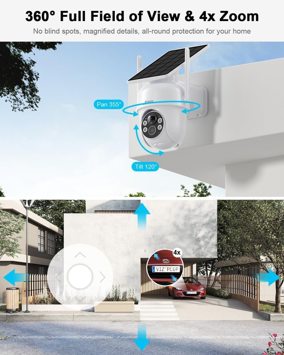 5MP Solar Security Camera Wireless Outdoor 360° PTZ Color Night Vision - Kwikley