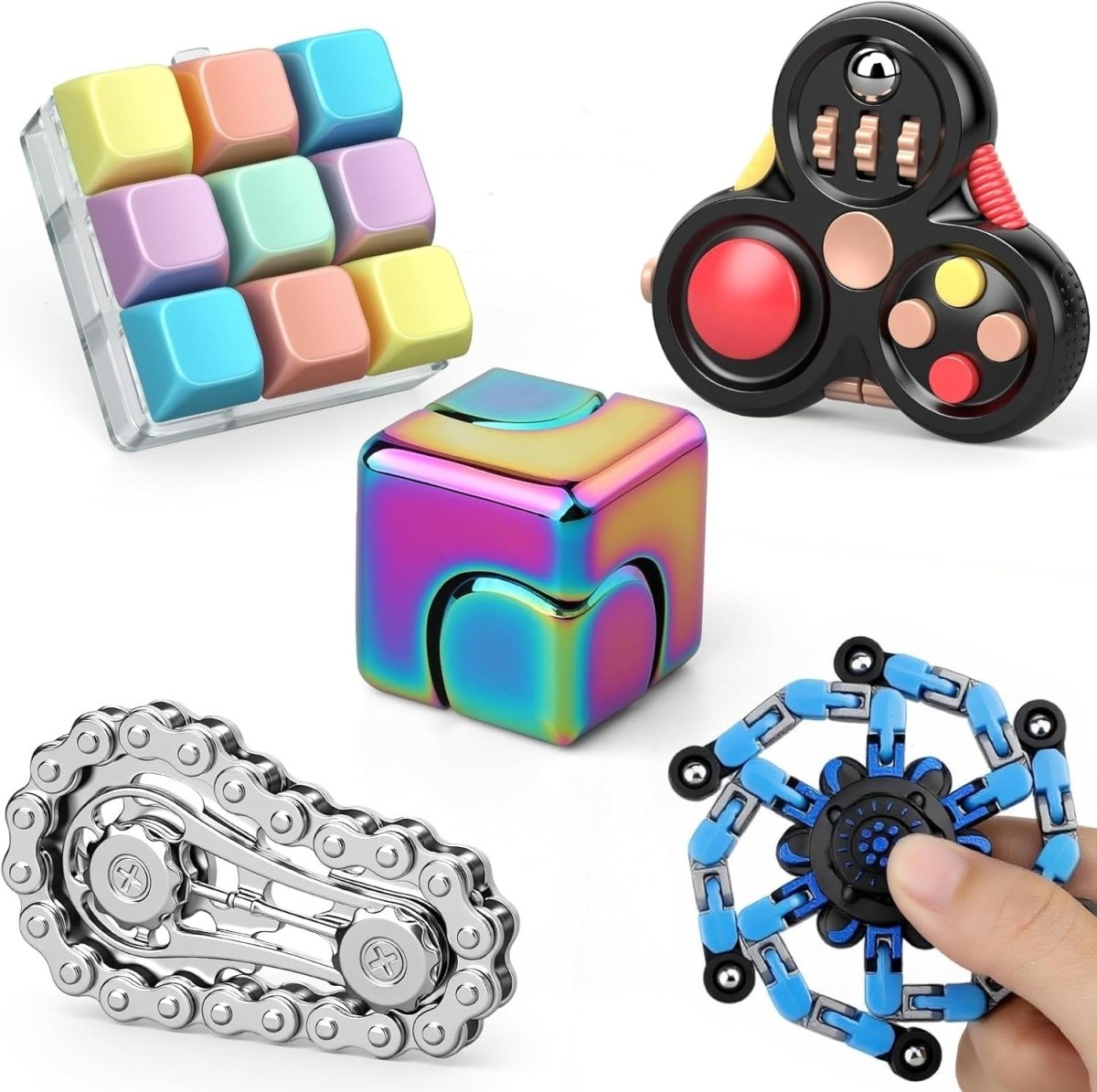 5pcs Fidget Spinner Chain Cube Set Stress Relief ADHD Focus Toys - Kwikley