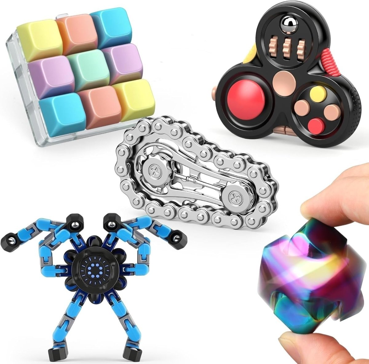 5pcs Fidget Spinner Chain Cube Set Stress Relief ADHD Focus Toys - Kwikley