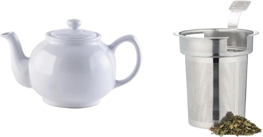 6 Cup Stoneware Teapot with Stainless Steel Infuser Filter 1100ml White - Kwikley