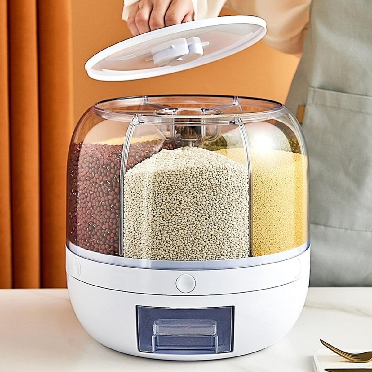 6 Grid 360° Rotating Rice Dispenser Airtight Grain Storage 5KG - Kwikley