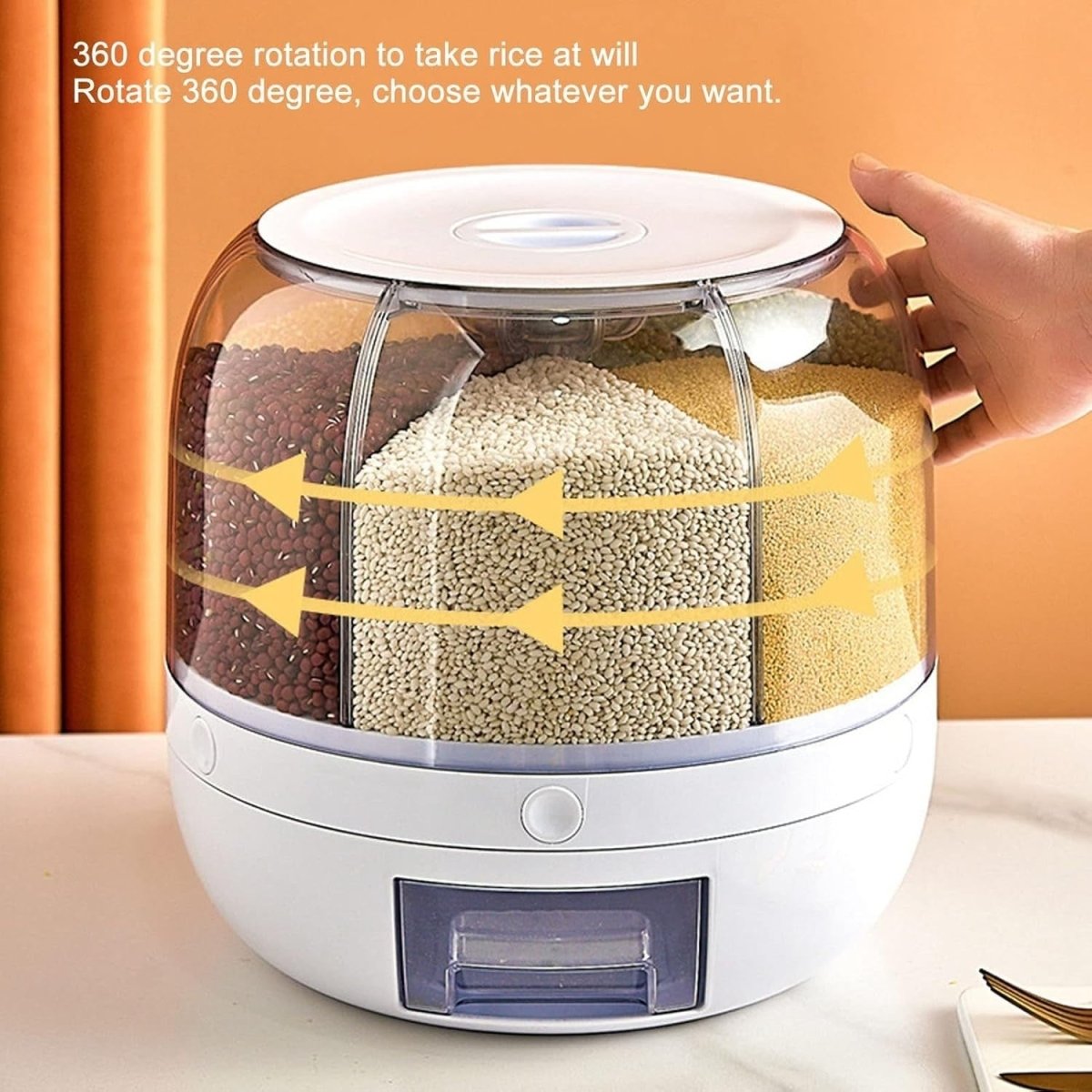 6 Grid 360° Rotating Rice Dispenser Airtight Grain Storage 5KG - Kwikley