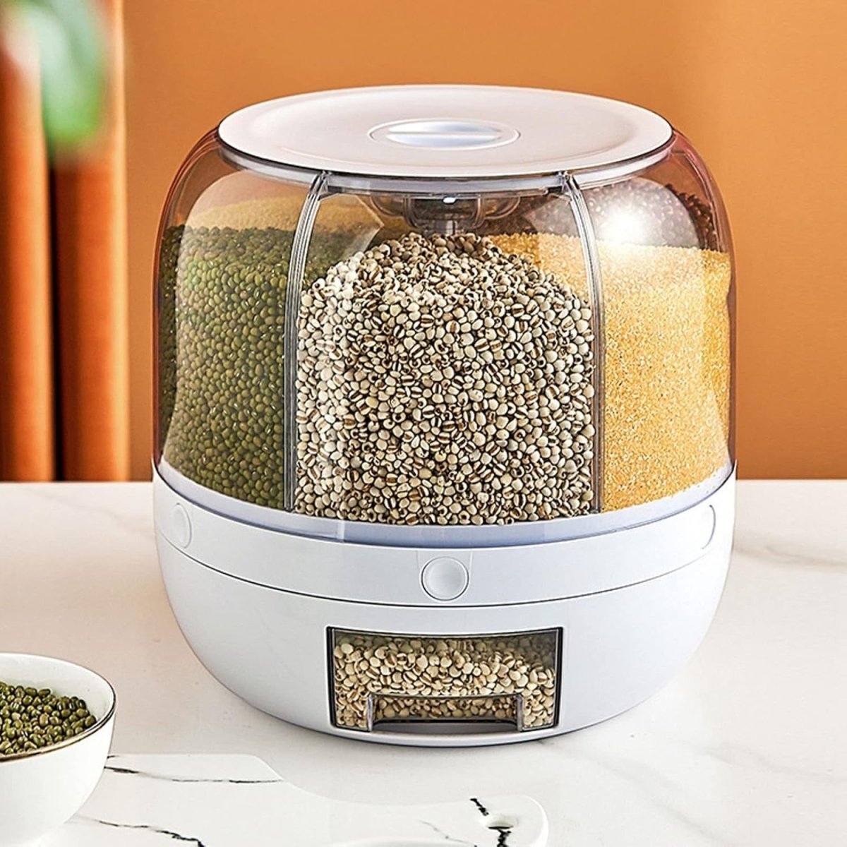 6 Grid 360° Rotating Rice Dispenser Airtight Grain Storage 5KG - Kwikley