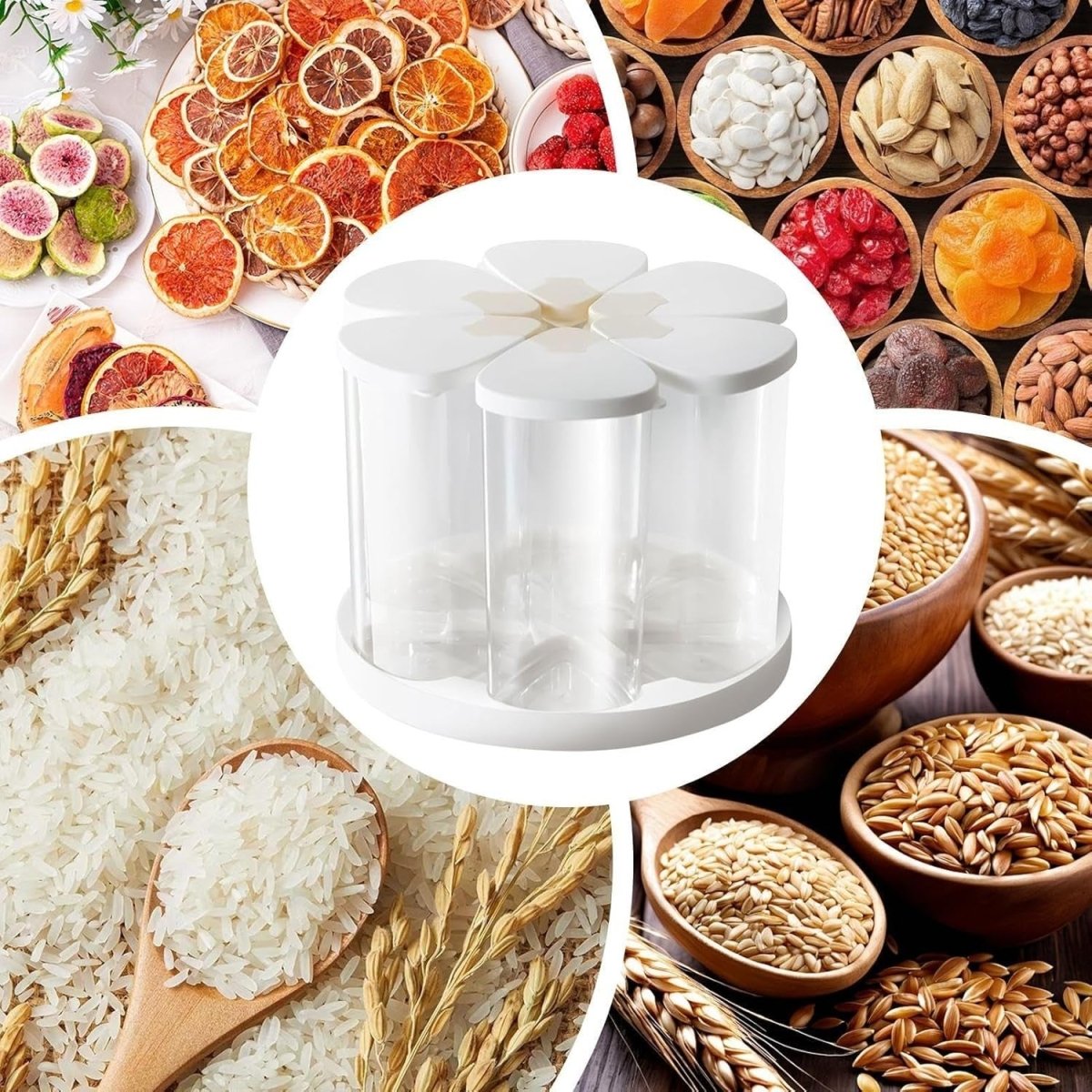 6 Grid Rotating Rice Dispenser Airtight Grain Cereal Storage Bin - Kwikley