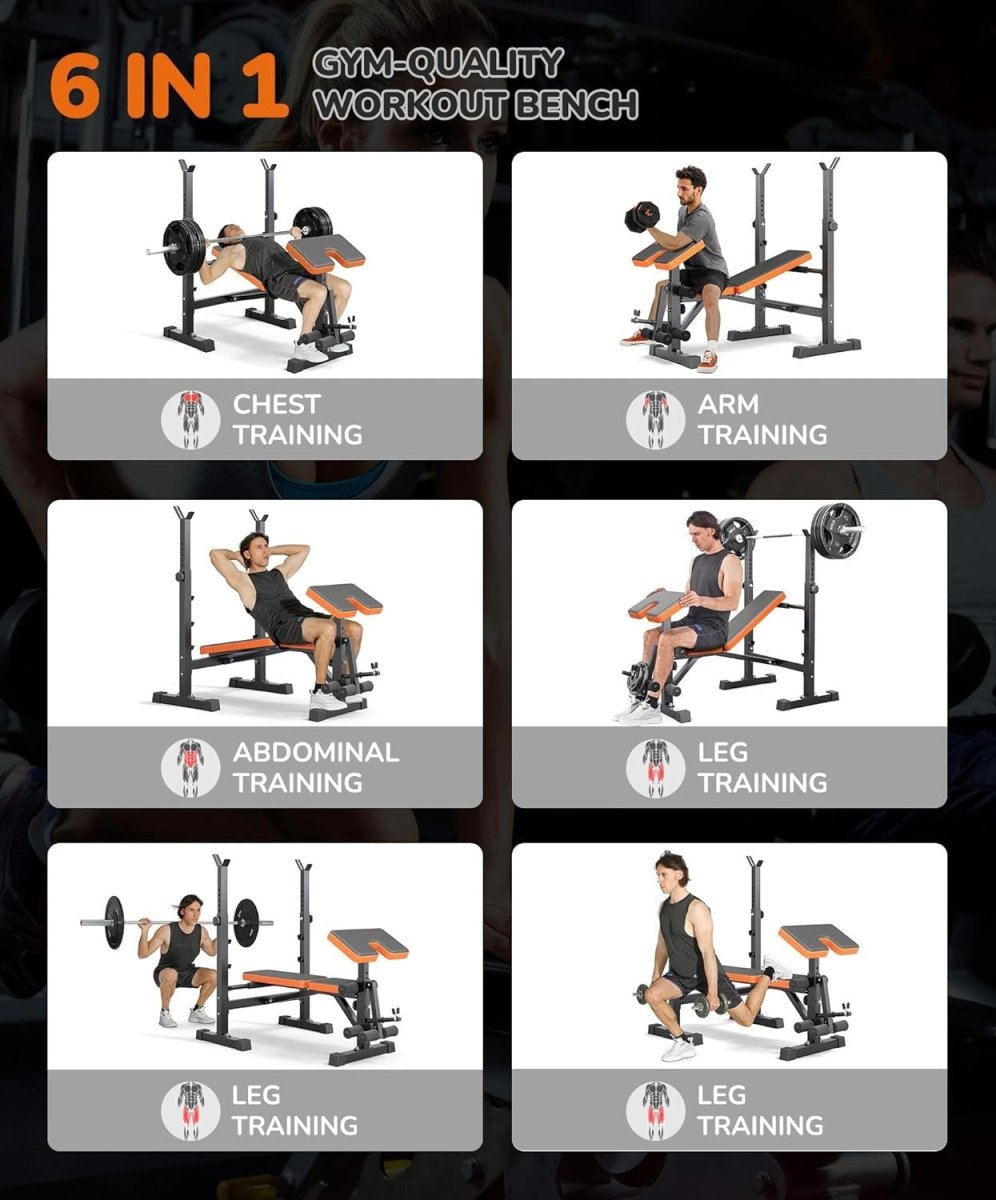 6-in-1 Home Gym Weight Bench Set With Squat Rack Leg Press 660lb - Kwikley