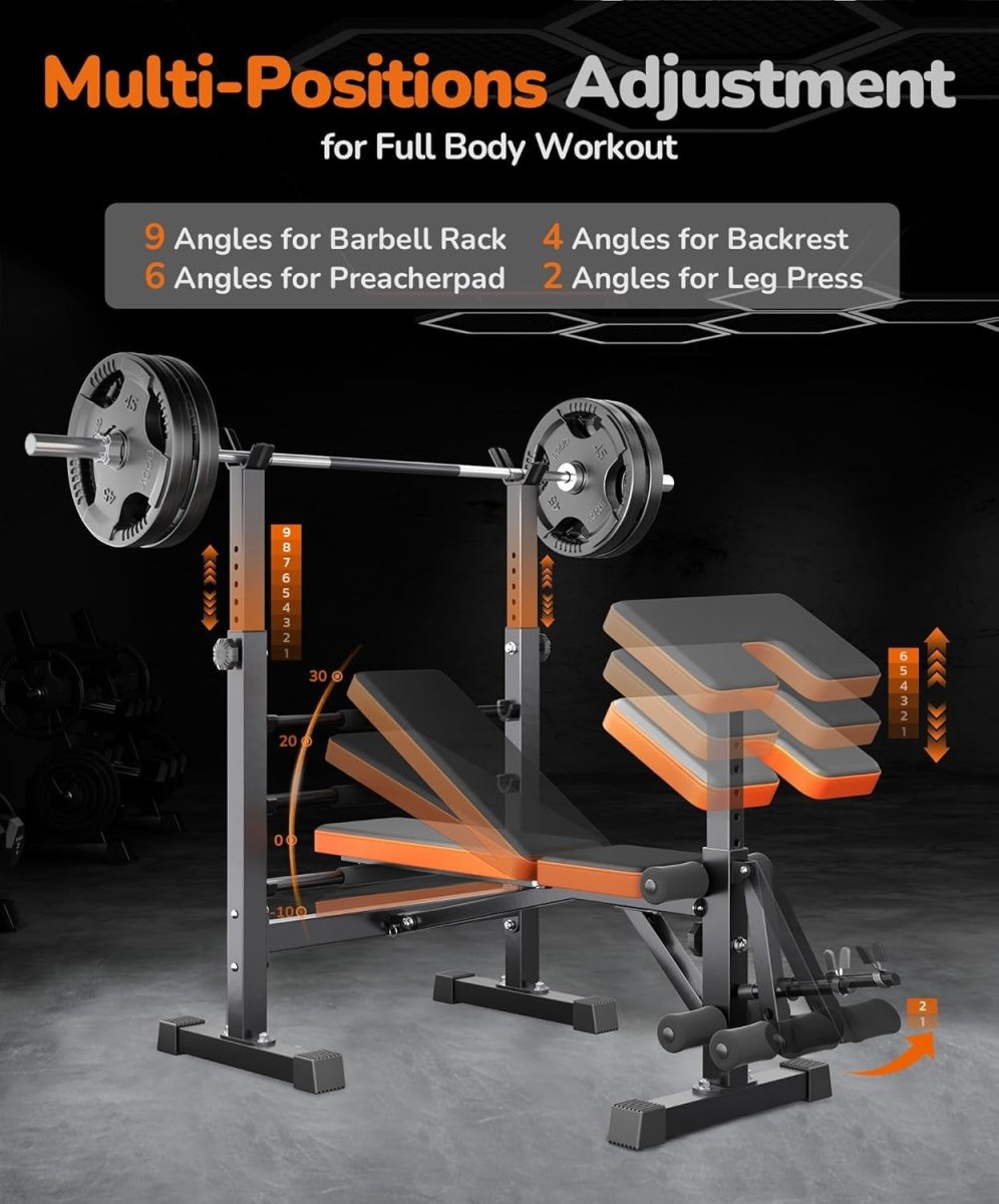 6-in-1 Home Gym Weight Bench Set With Squat Rack Leg Press 660lb - Kwikley