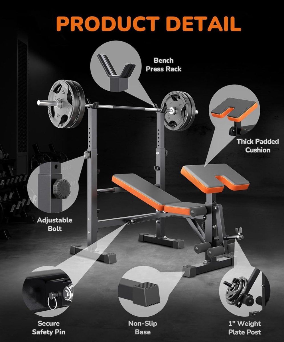 6-in-1 Home Gym Weight Bench Set With Squat Rack Leg Press 660lb - Kwikley