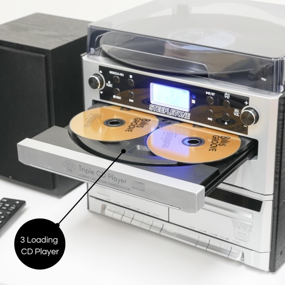 6 in 1 Music Centre Triple CD Vinyl Cassette Bluetooth FM USB SD - Kwikley