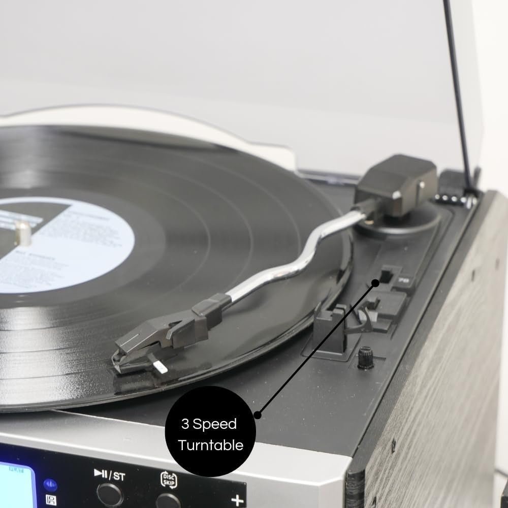 6 in 1 Music Centre Triple CD Vinyl Cassette Bluetooth FM USB SD - Kwikley