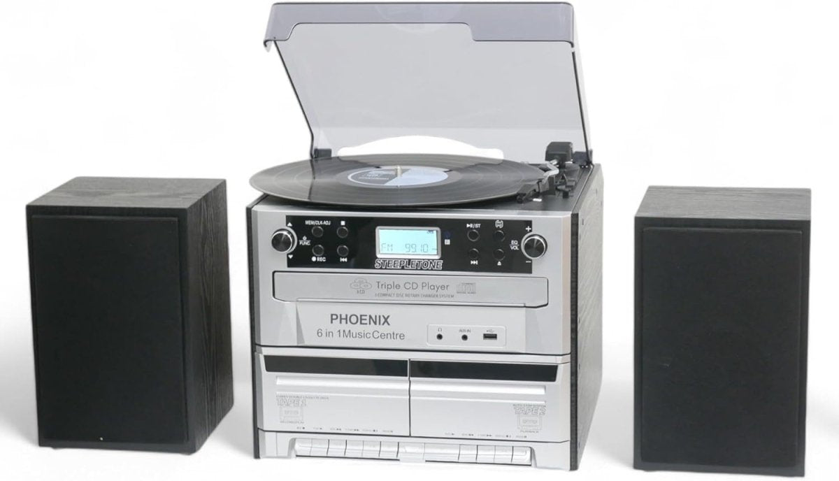 6 in 1 Music Centre Triple CD Vinyl Cassette Bluetooth FM USB SD - Kwikley