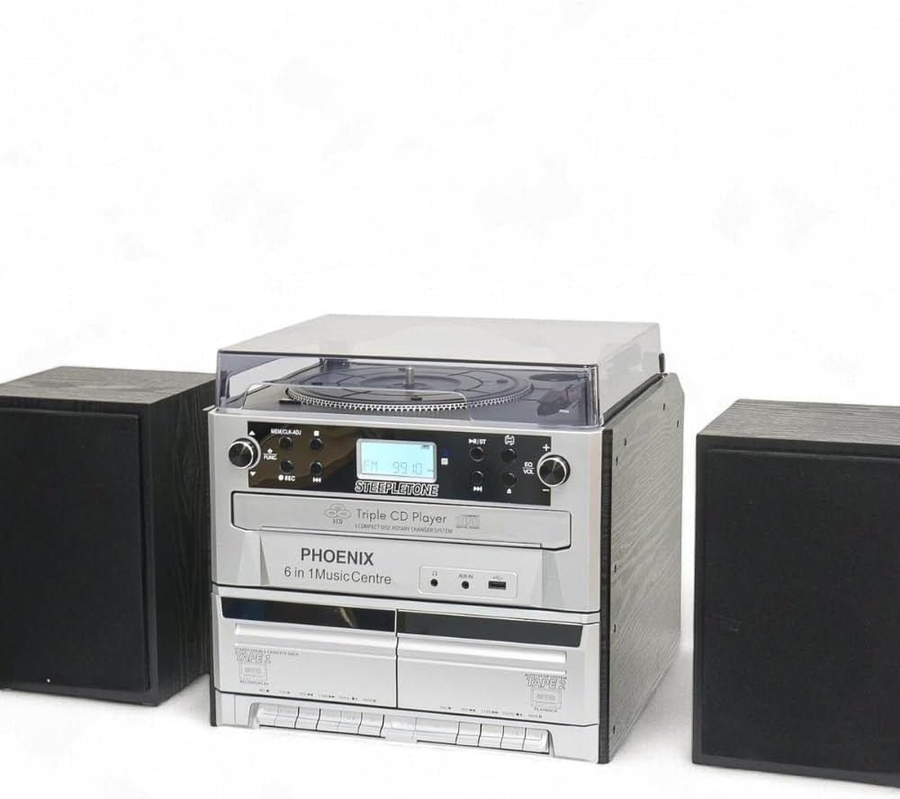 6 in 1 Music Centre Triple CD Vinyl Cassette Bluetooth FM USB SD - Kwikley