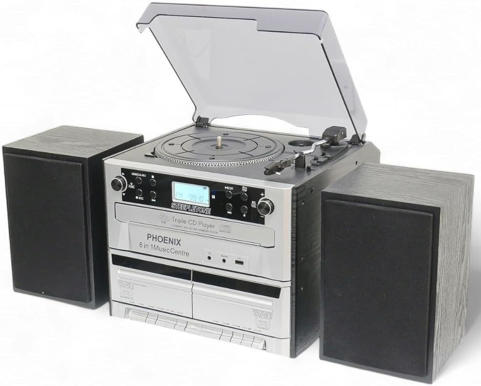 6 in 1 Music Centre Triple CD Vinyl Cassette Bluetooth FM USB SD - Kwikley