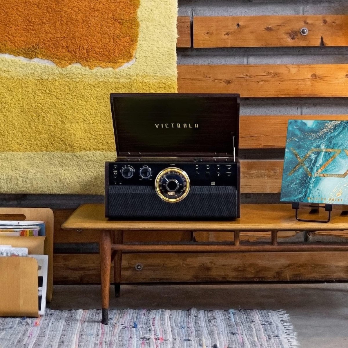 6 - in - 1 Record Player Bluetooth CD Cassette FM Radio Turntable Wood - Kwikley