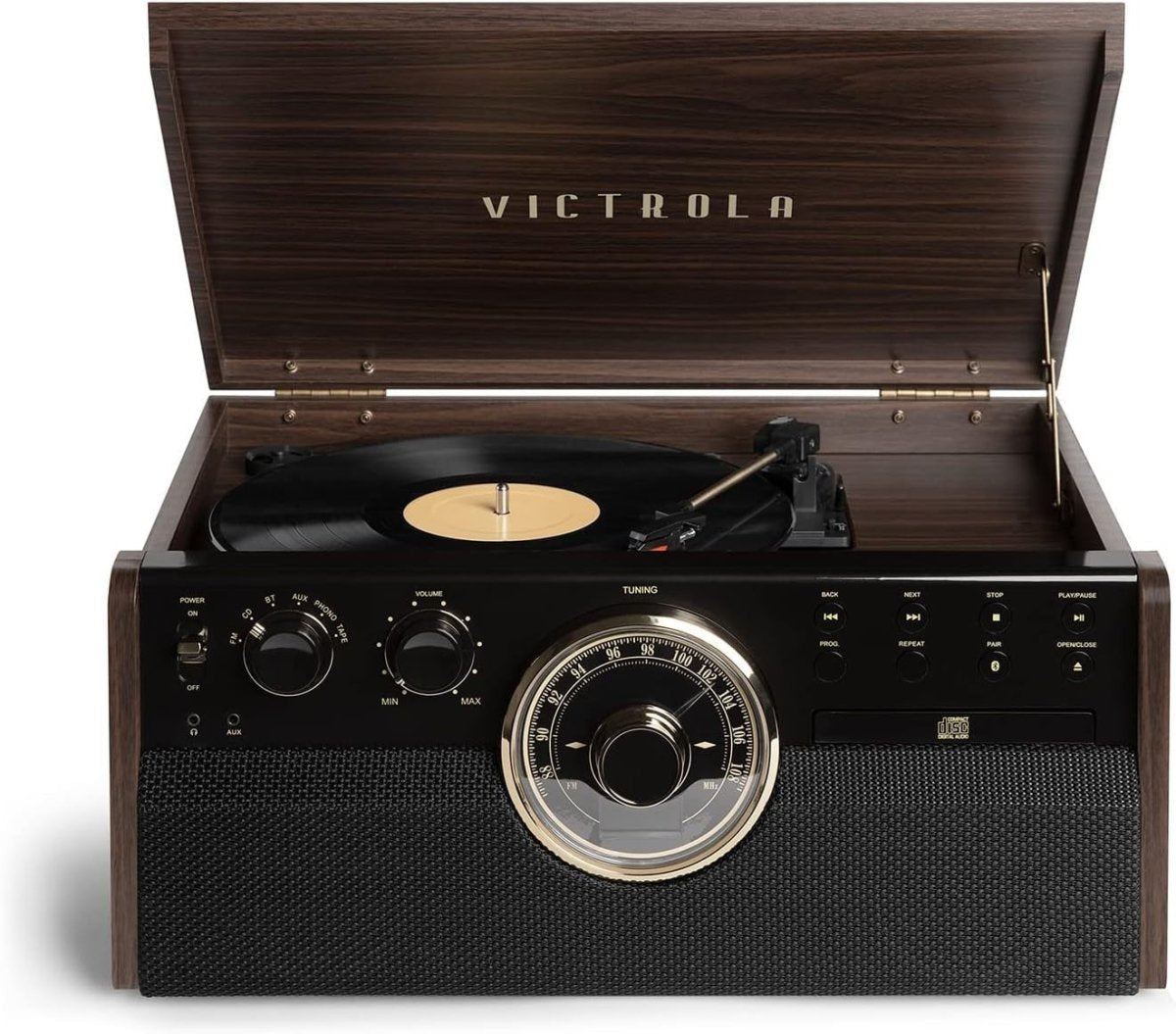 6 - in - 1 Record Player Bluetooth CD Cassette FM Radio Turntable Wood - Kwikley