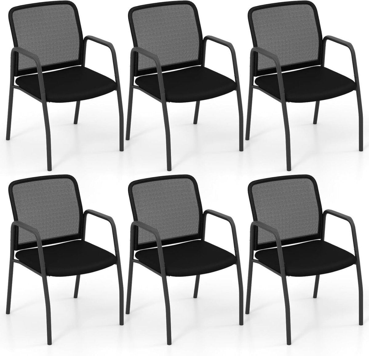 6 Mesh Office Guest Chairs Padded Seat Metal Frame Waiting Room Set - Kwikley