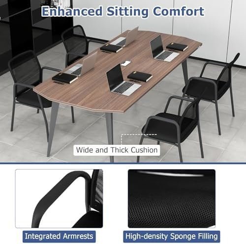 6 Mesh Office Guest Chairs Padded Seat Metal Frame Waiting Room Set - Kwikley