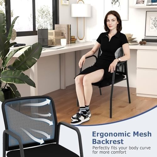 6 Mesh Office Guest Chairs Padded Seat Metal Frame Waiting Room Set - Kwikley