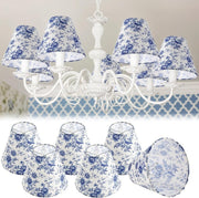 6 Pack Chandelier Clip Lampshades Blue Floral French Toile Fabric - Kwikley