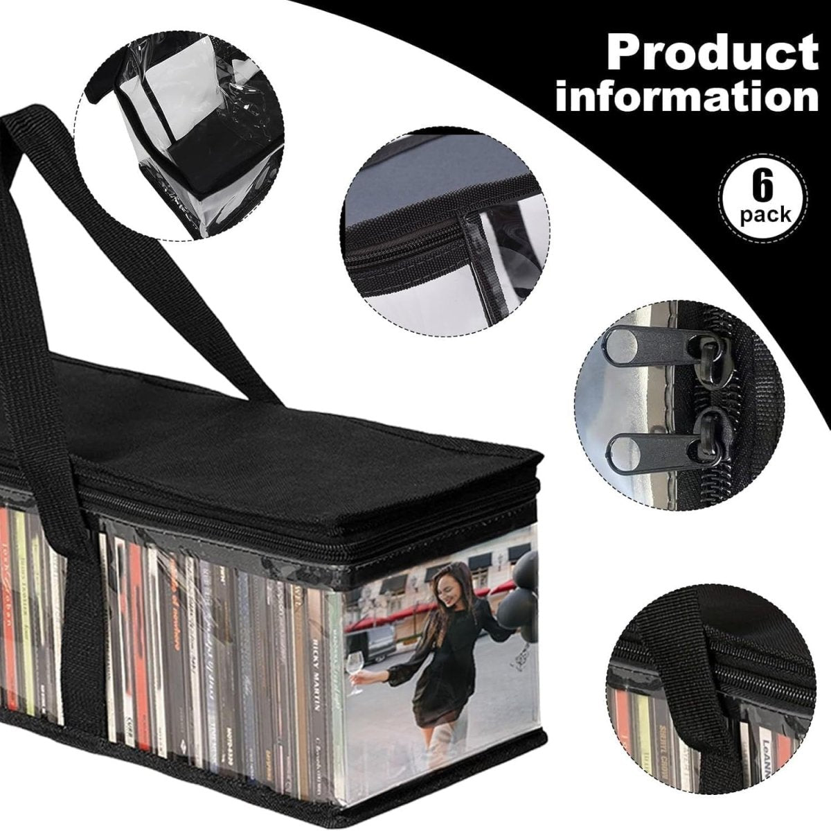 6 Pack DVD Storage Bags Clear Media Organizer Cases w Handles Zip - Kwikley
