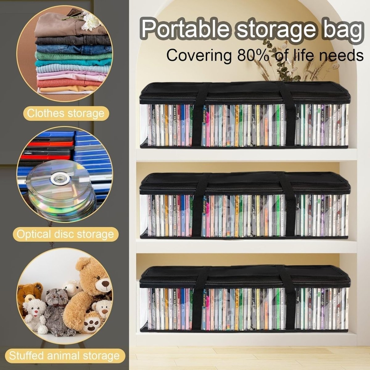 6 Pack DVD Storage Bags Clear Media Organizer Cases w Handles Zip - Kwikley
