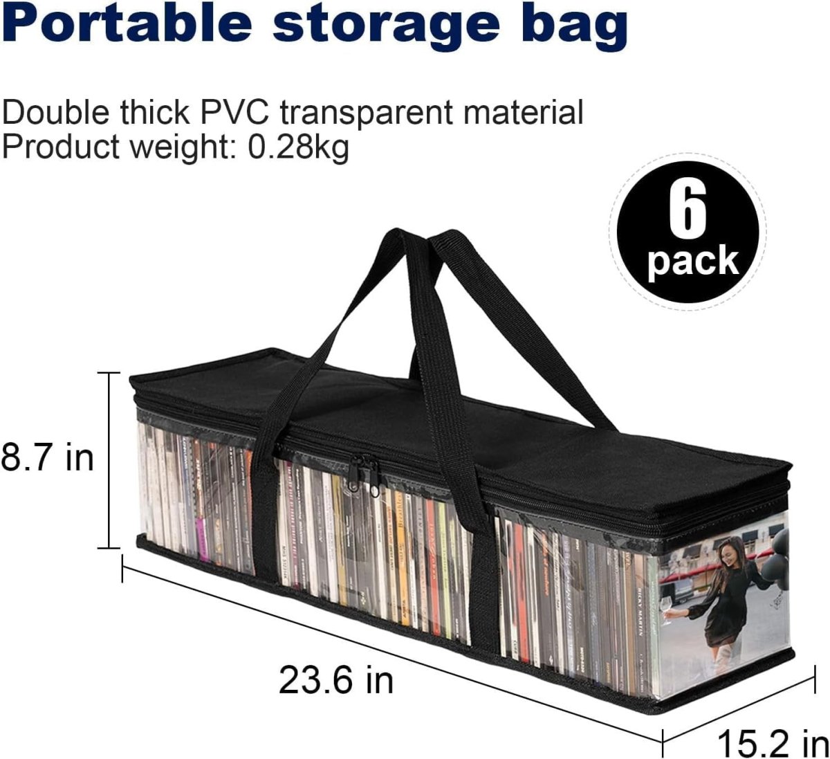 6 Pack DVD Storage Bags Clear Media Organizer Cases w Handles Zip - Kwikley
