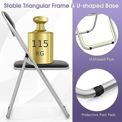6 Pack Folding Chairs Padded PVC Seat Metal Frame 115kg - Kwikley