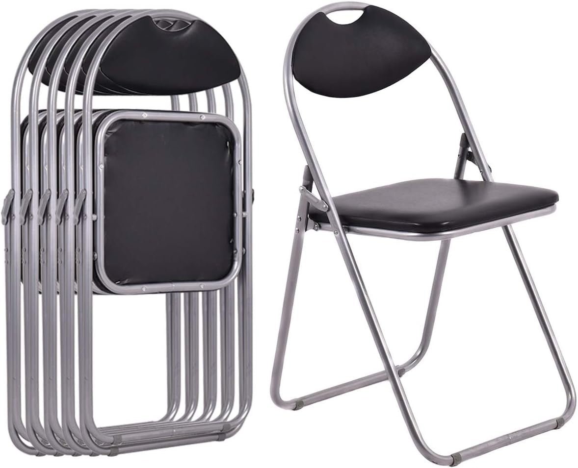 6 Pack Folding Chairs Padded PVC Seat Metal Frame 115kg - Kwikley