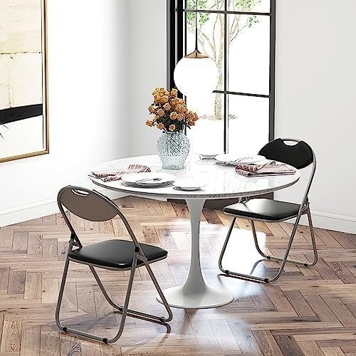 6 Pack Folding Chairs Padded PVC Seat Metal Frame 115kg - Kwikley